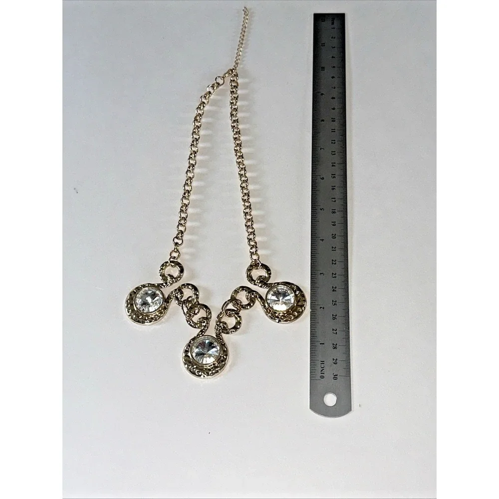 Unbranded Statement Necklace Womens OS Gold Excellent Crystal Bib Hammered Metal